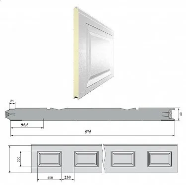 ДорХан Панель 575мм Нфиленка260/Нстукко GOLDEN OAK(Золотой дуб)/белая(RAL9003), 3F260/S00-GLK/9003
